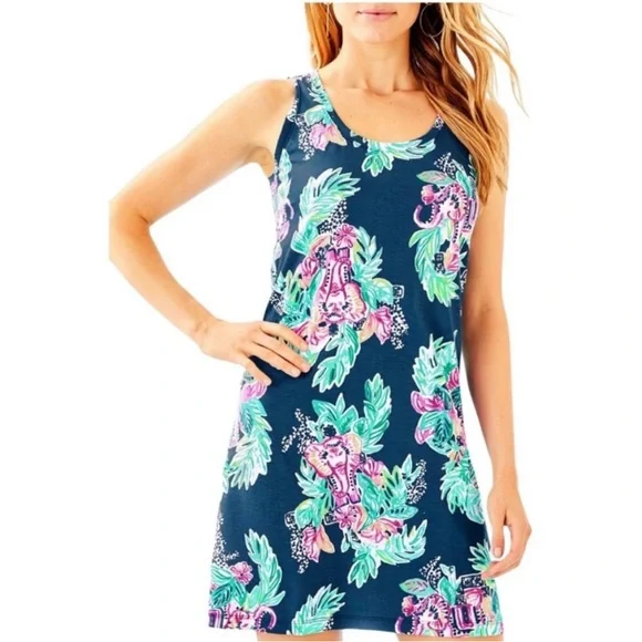Lilly Pulitzer Raylee Inky Navy Peanut Gallery Dress, Size M - Picture 1 of 10